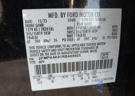 2024 Ford Edge Titanium из США, поврежденный, VIN 2FMPK4K91RBA68925